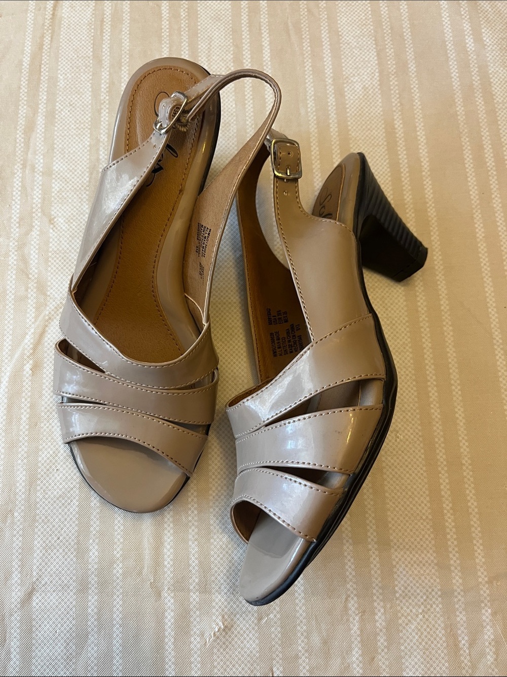 Softspots Taupe Patent Slingback Heels